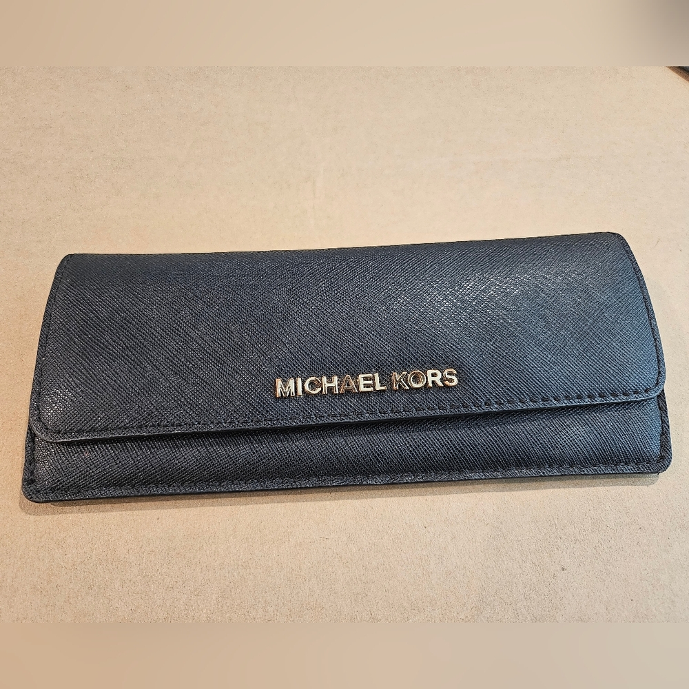 Michael Kors Black Saffiano Leather Card Wallet with Gold Logo